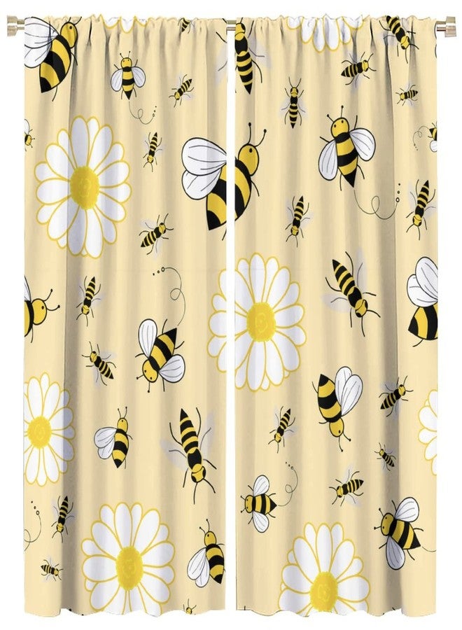 Kurtect Kids Bee Blackout Curtain Cute Floral Window Curtain Bees Farmhouse Sunlight Filtering Drapes Rod Pocket Living Room Kitchen Cafe Dining Room Bedroom 2 Panels 42x45 in - Image 1